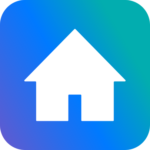 Joiner's App Icon is of white house symbol on a gradient purple, blue and turquoise gradient.